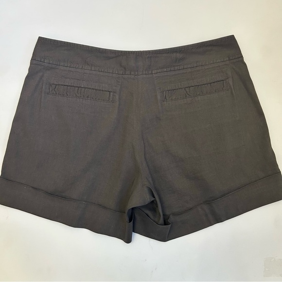 Theory Lena Linen Blend Shorts Brown Pleated Cuffed Hem Size 6 Casual - Picture 5 of 9